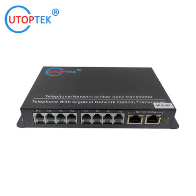 8Ch RJ-11 Telephone+2GE Ethernet to fiber converter,PCM Voice over fiber Media Converter ,fxs/fxo to fiber converter