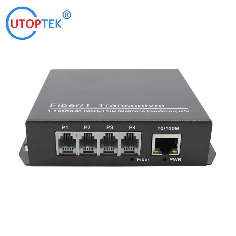 4 Channel RJ11 Telephone +1x10/100M Ethernet Over Fiber Optic Media Converter PCM Voice To Fibre Optic Transceiver